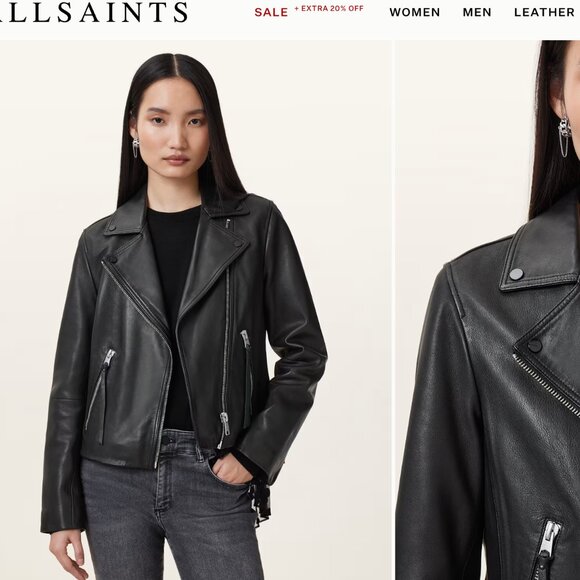 Allsaints Dalby Slim Fit Leather Biker Jacket US 0 - Picture 2 of 5